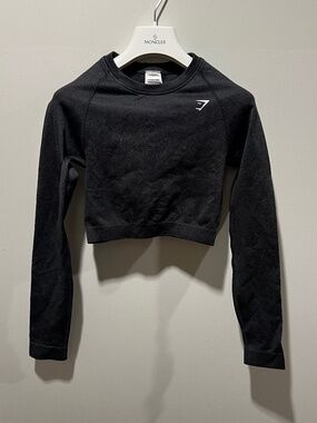 Gymshark Black Long Sleeve Crop Top Seamless Athletic Workout Shirt Size S